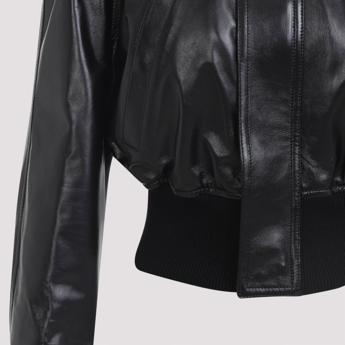 Bottega Veneta Short Bomber Black Lamb Leather Jacket