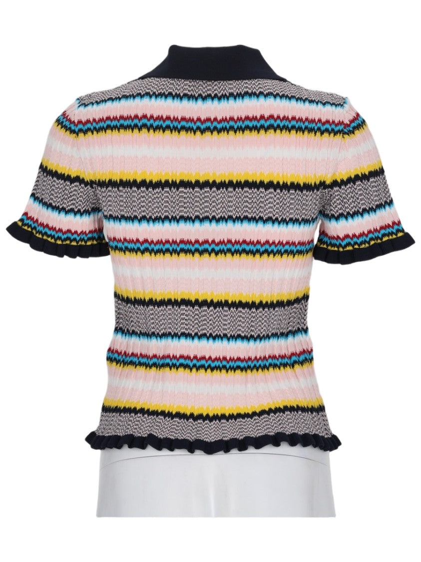 Casablanca Chevron Pattern Short-Sleeved Viscose-Blend Polo Shirt