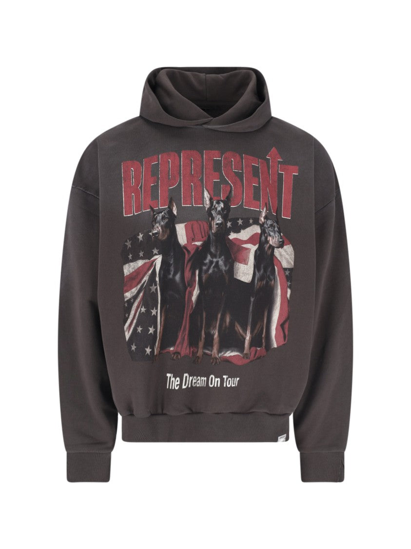 Represent Brown Graphic Print Cotton Logo Hoodie