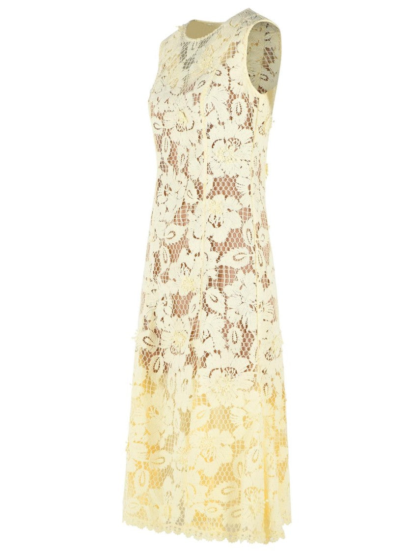 Self-Portrait 'Crochet' Yellow Polyester Dress