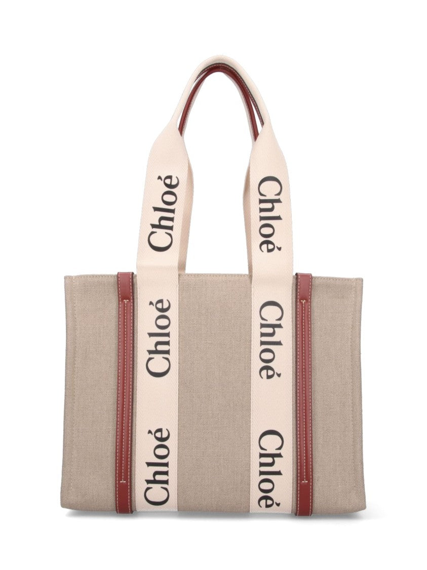 Chloé Structured Canvas Tote Bag With Leather Accents
