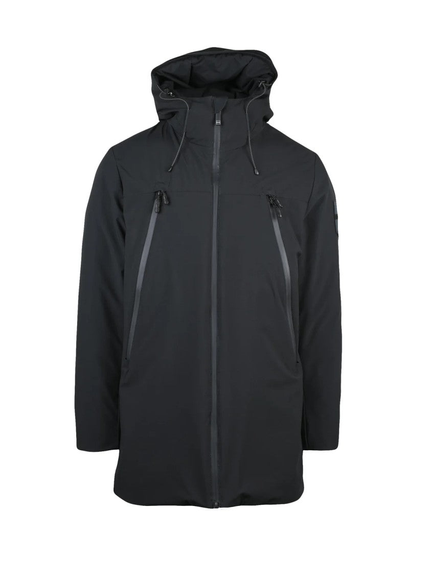 Outhere Black Internal Straps Padded Polyester Overcoat