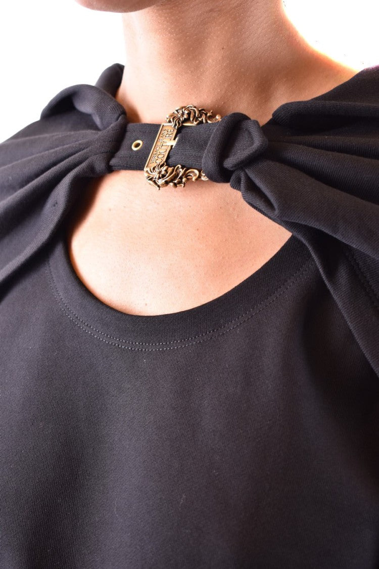 Versace Jeans Couture Cropped Black Sweatshirt With Cape Detail