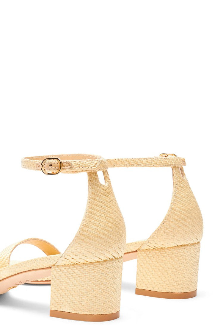 Stuart Weitzman Cream Raffia Block-Heel Ankle-Strap Sandals