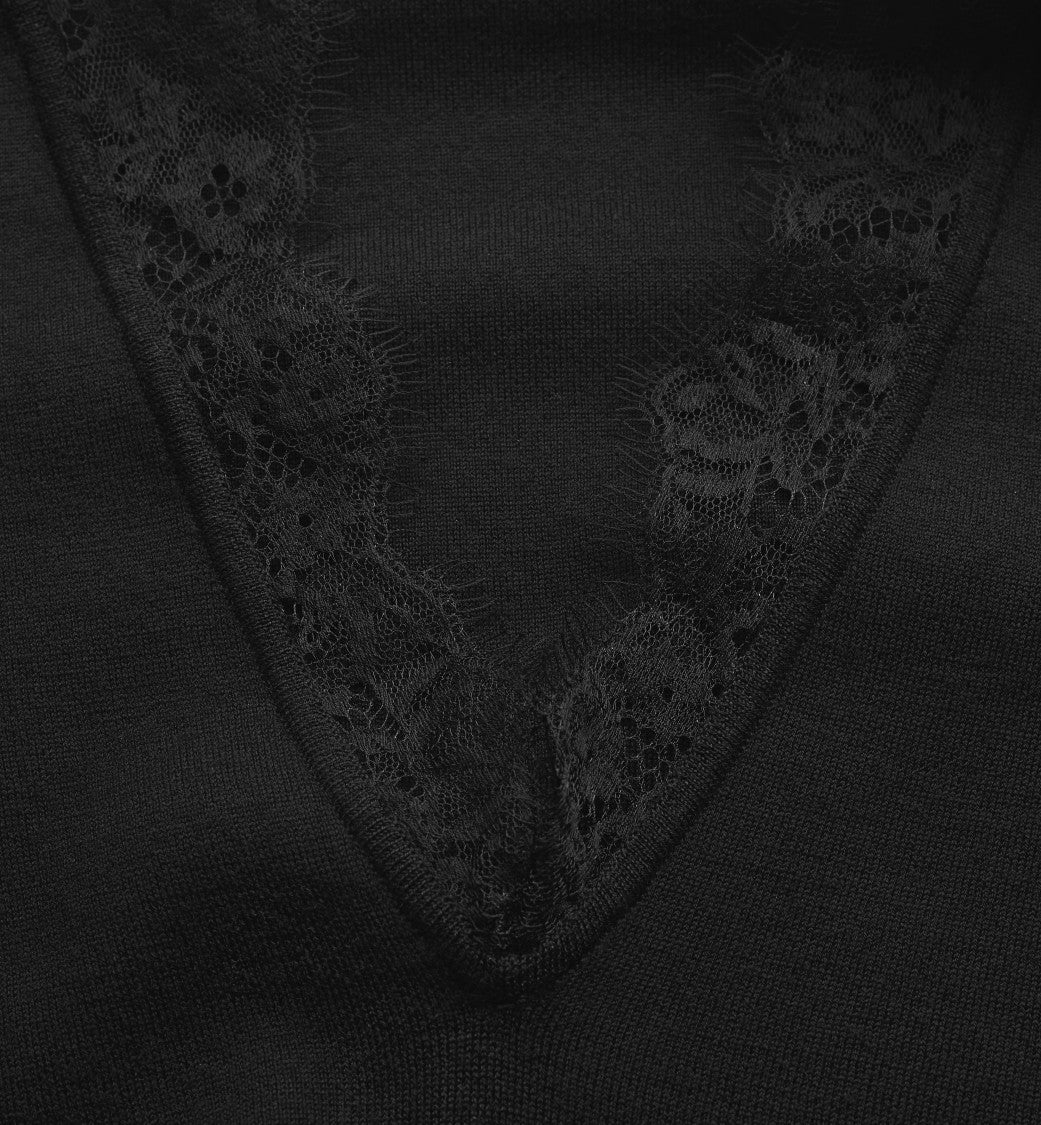 Christian Dior Knit Pullover With Deep V-Neckline And Lace Trim