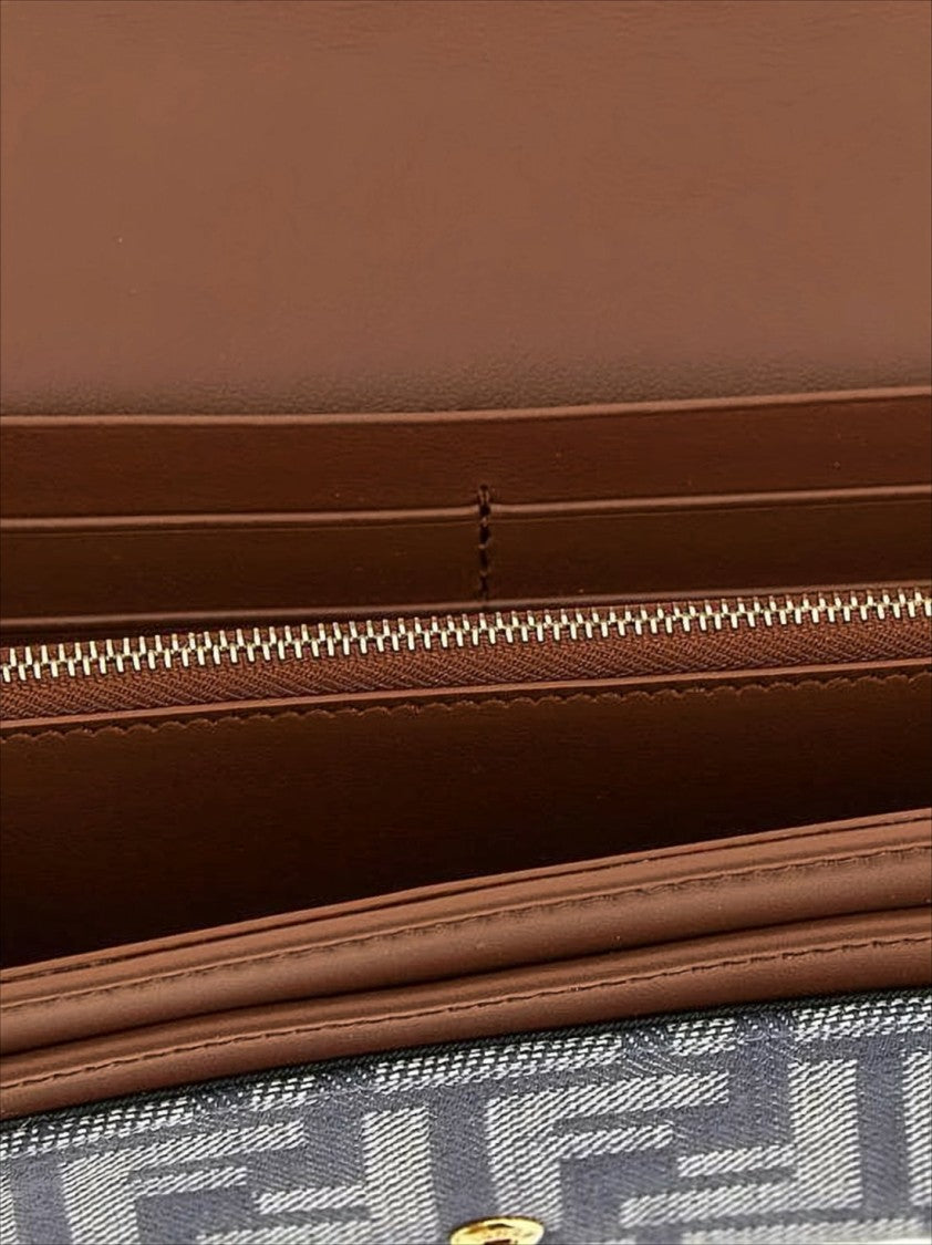 Fendi Monogram Textured Fabric Crossbody Bag With Gold Clasp