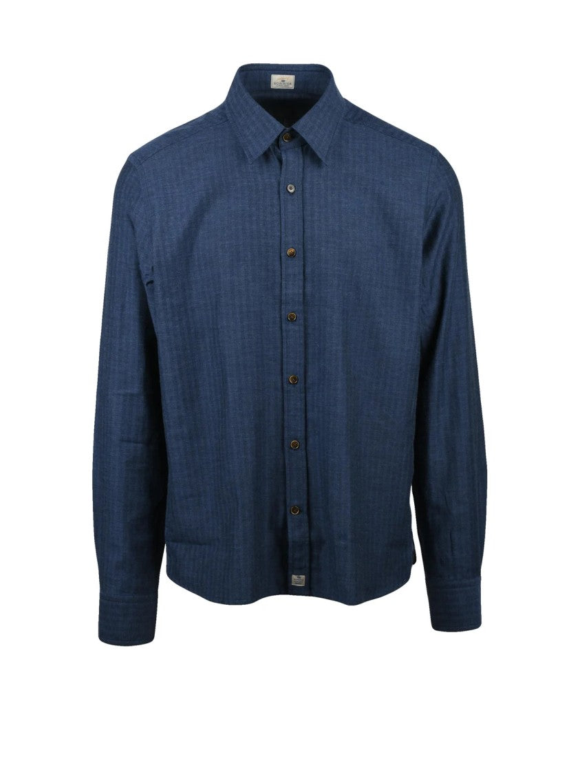Sonrisa Silvery Textured Deep Blue Button-Up Shirt With Tailored Fit