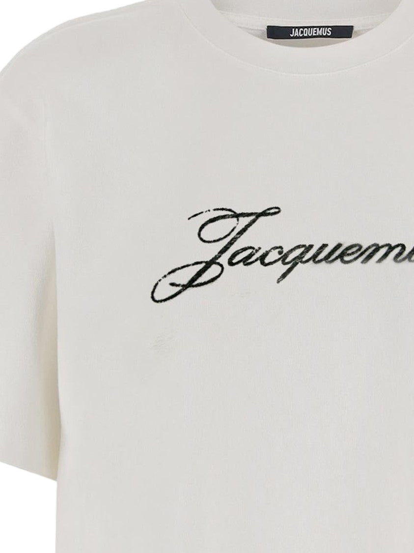 Jacquemus Minimalist Crew Neck White T-Shirt With Logo Detail