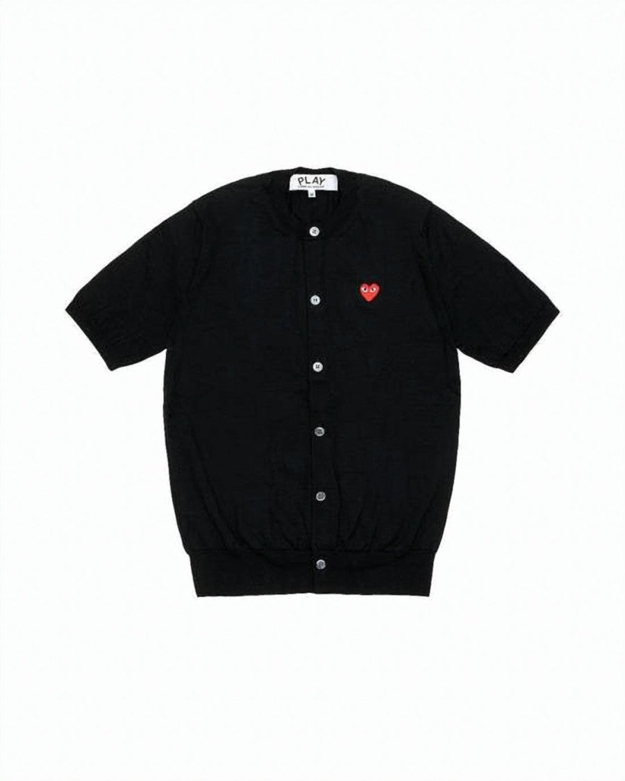 Comme Des Garçons Short-Sleeved Button-Up Wool Sweater With Heart Emblem