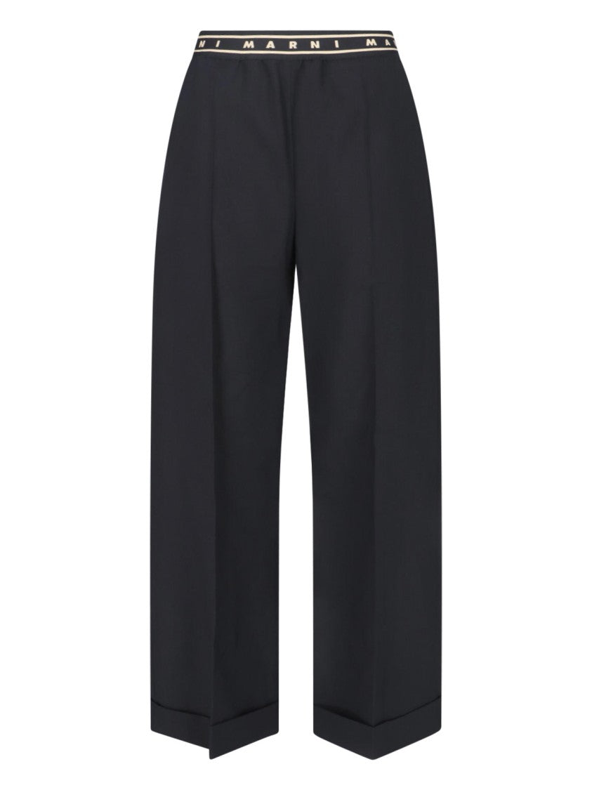 Marni Black Wide-Leg Virgin Wool Trousers