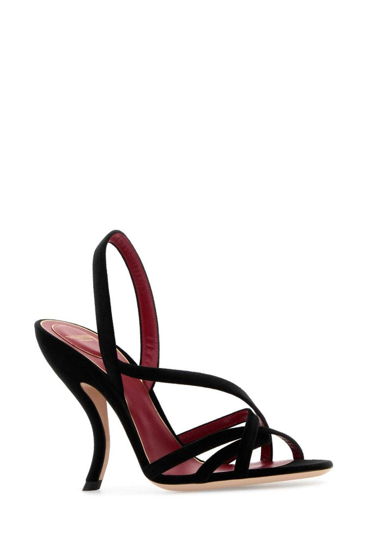 Valentino Garavani Black Velvet Vlogo Signature Sandals