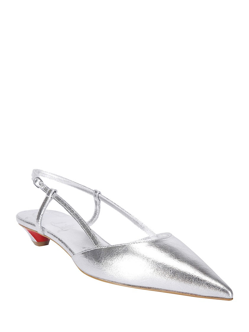Christian Louboutin Pointed-Toe Pumps With Ankle Strap – Silver
