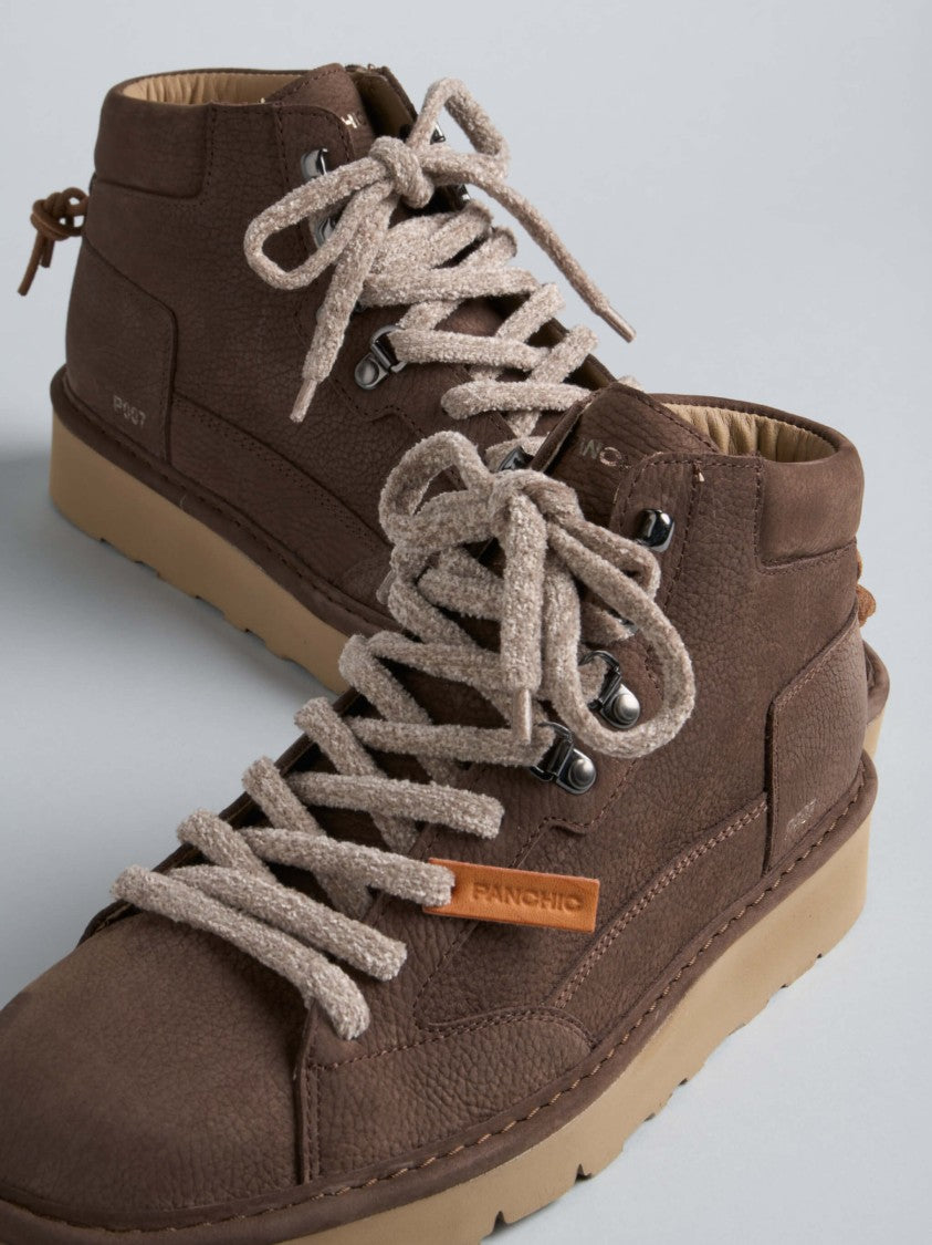 Panchic Mid-Top Nubuck Leather Sneakers With Textured Laces