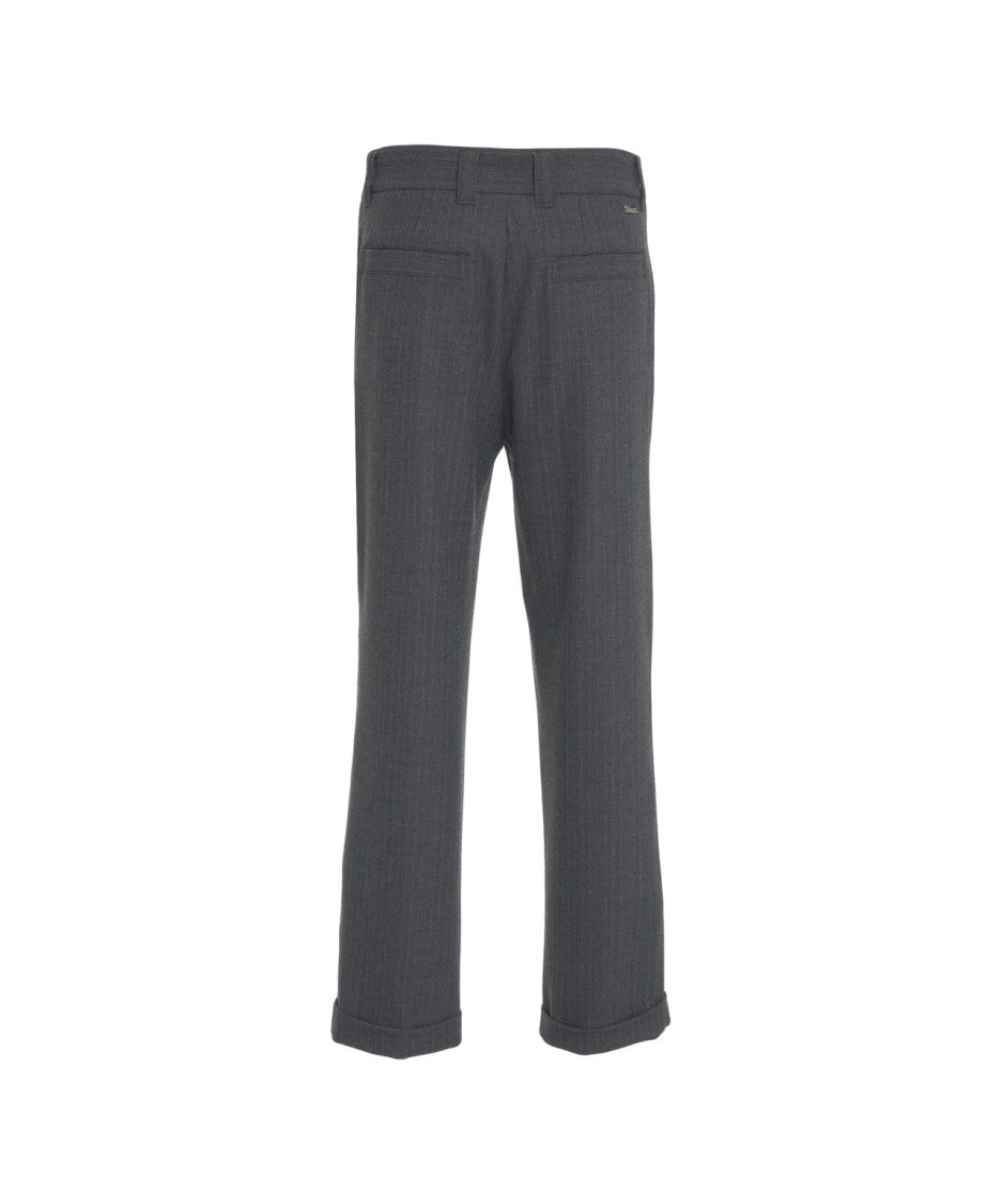 Paolo Pecora Pinstripe Chinos With Classic Cuffed Hem And Tailored Fit