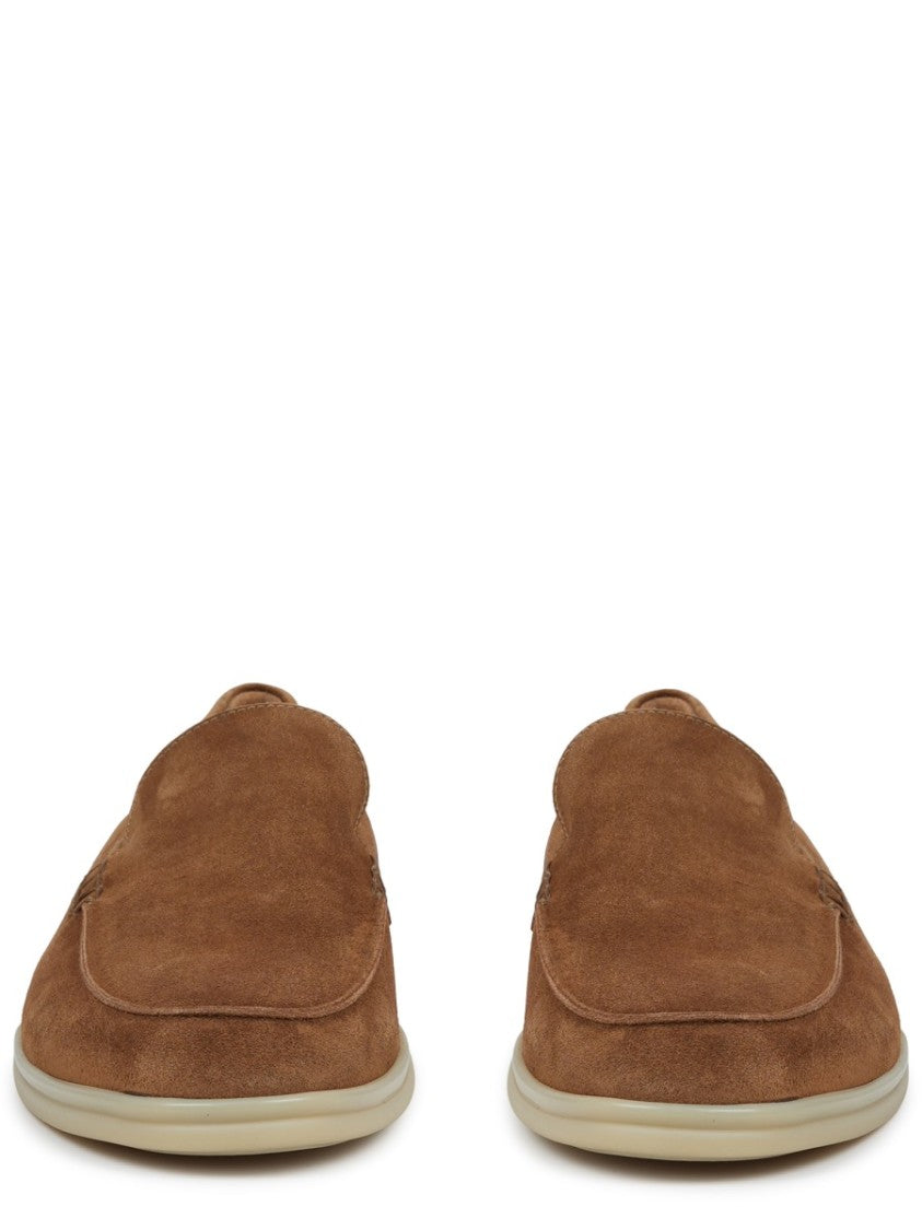 Mille885 Brown Rounded Toe Suede Calfskin Loafers