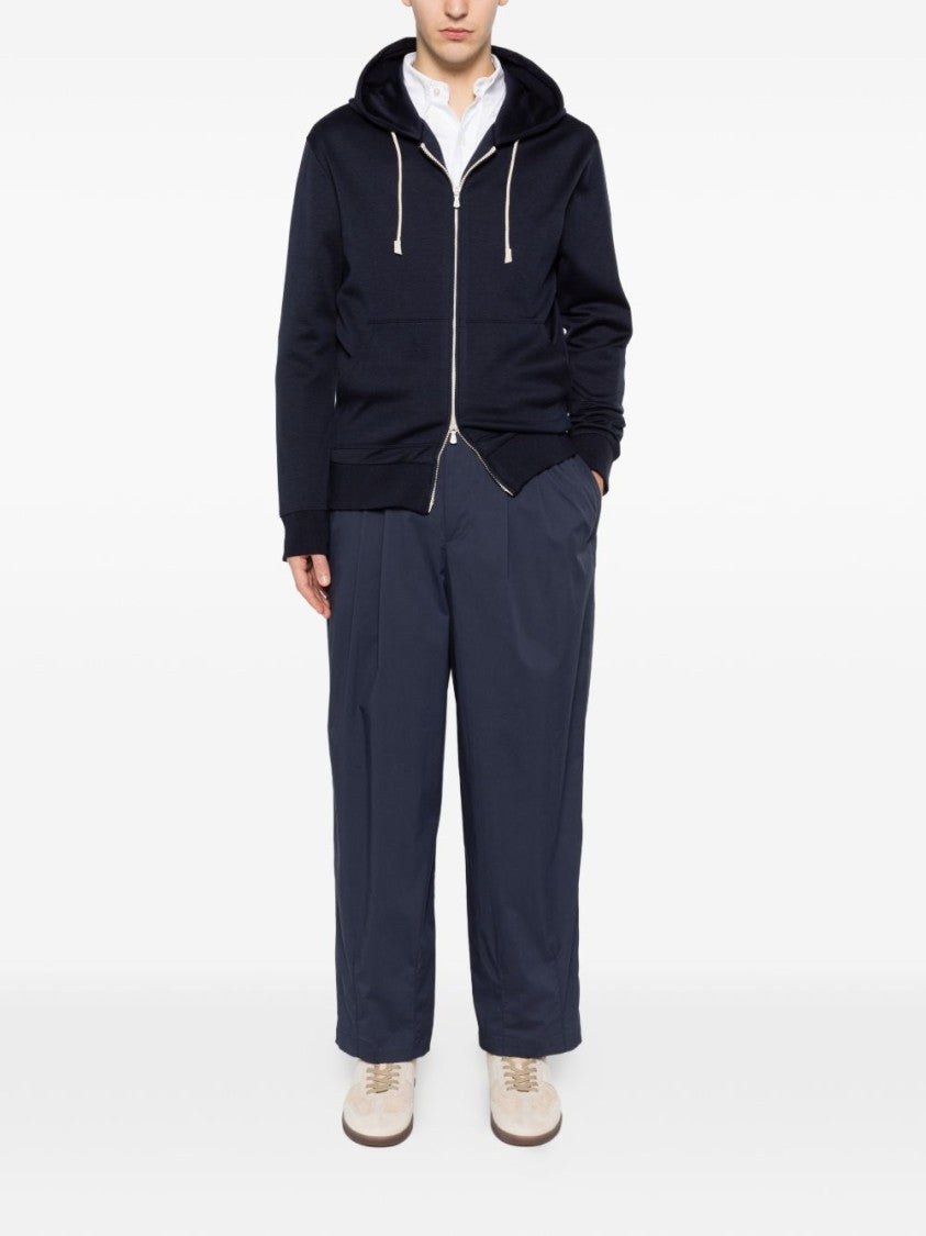 Pt Torino Pleated Navy Blue Pants With Drawstring Fastening And Relaxed Fit