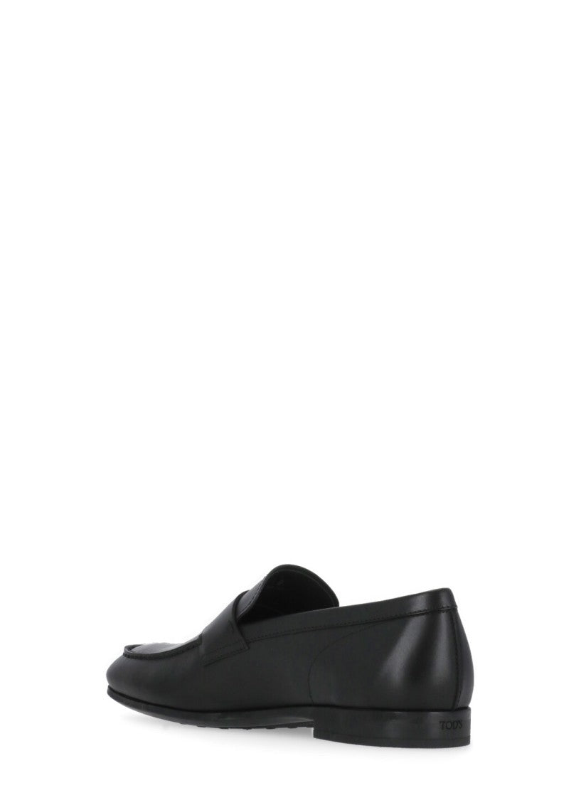 Tod's Black Smooth Leather Monogram Loafers