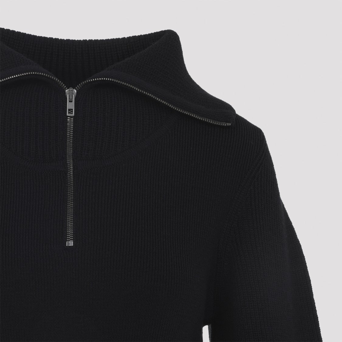 Lemaire High Collar Wool Sweater With Half-Zip Closure