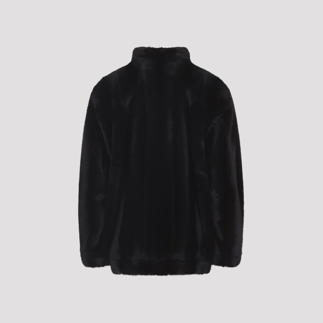 Mm6 By Maison Margiela Plush Black Faux Fur Jacket With High Collar And Relaxed Fit