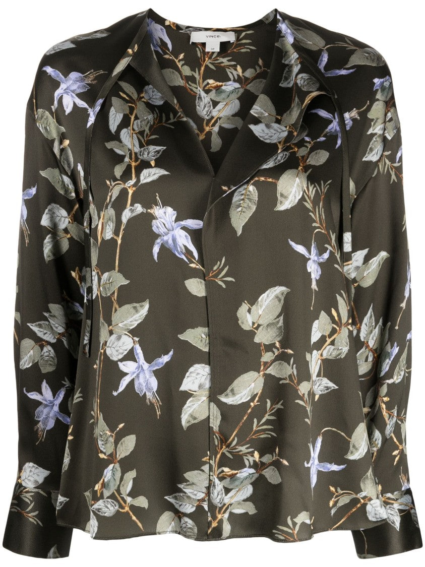 Vince Bellflower Draped Tie Blouse