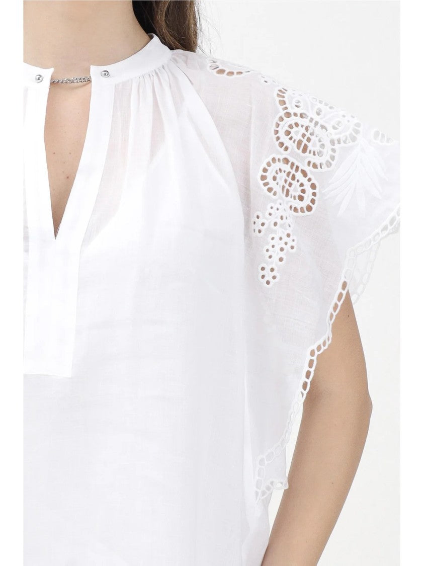 Max Mara White Astor Ramie Sangallo Embroidery Dress