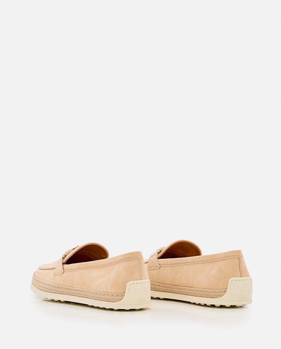 Tod's Leather And Raffia Moccasins With Signature Grommets