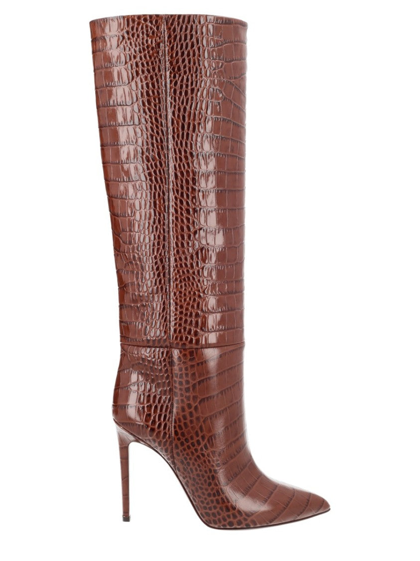 Paris Texas Brown Crocodile-Embossed Calfskin Stiletto Boots