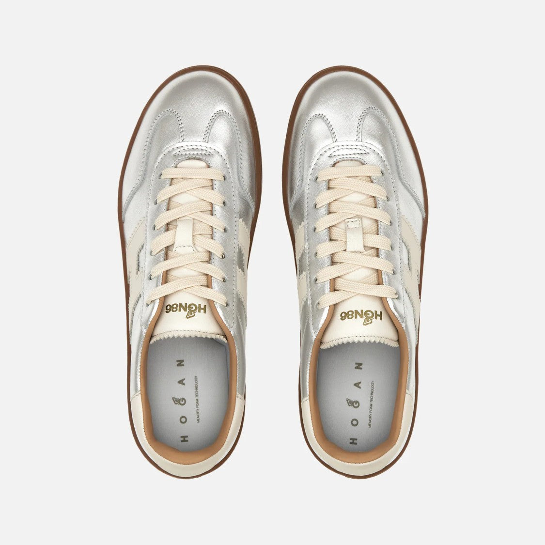 Hogan Contemporary Lace-Up Sneakers With Metallic Silver Finish