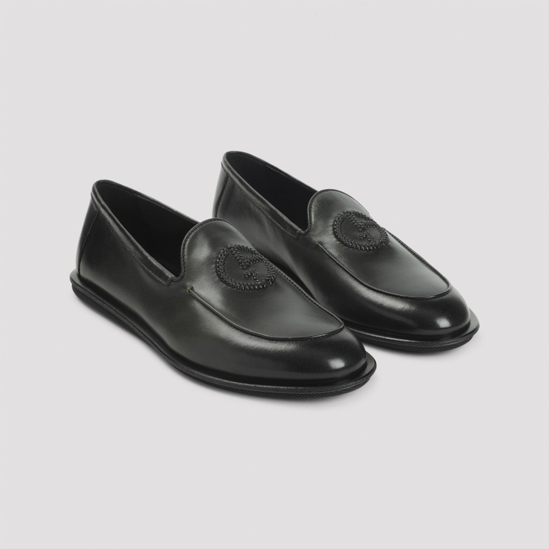 Giorgio Armani Minimalist Black Leather Loafers With Rubber Sole
