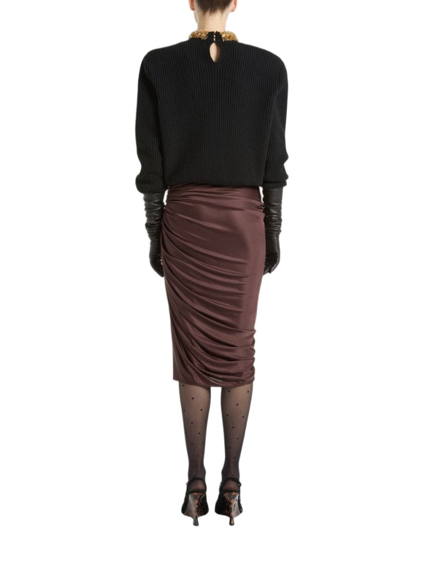Balmain Ruched Midi Skirt With Gathered Detail