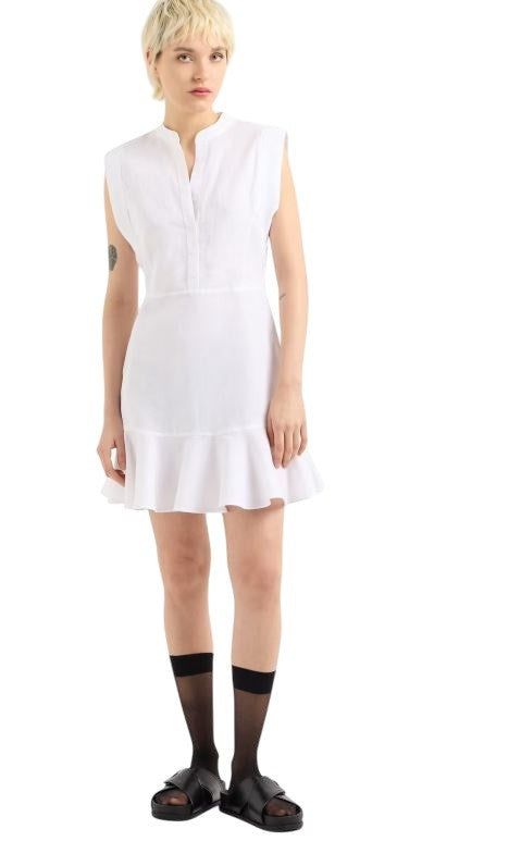 Armani Exchange Sleeveless White Dress With Mandarin Collar