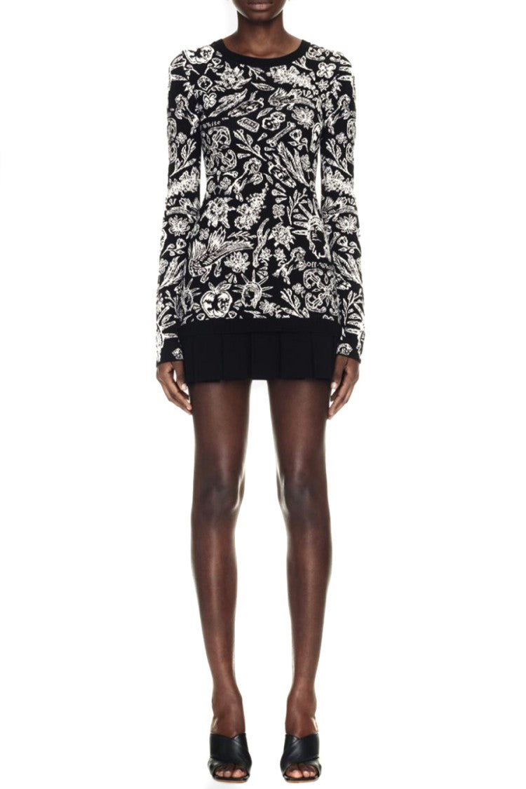 Off-White Black Intarsia-Knit Pleated Mini Dress