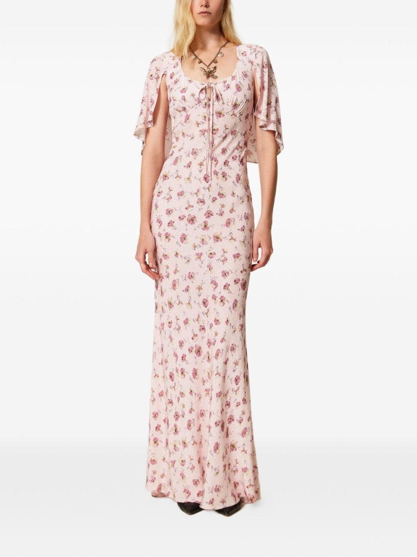 Twin-Set Pink Floral Maxi Dress With Flattering Fit