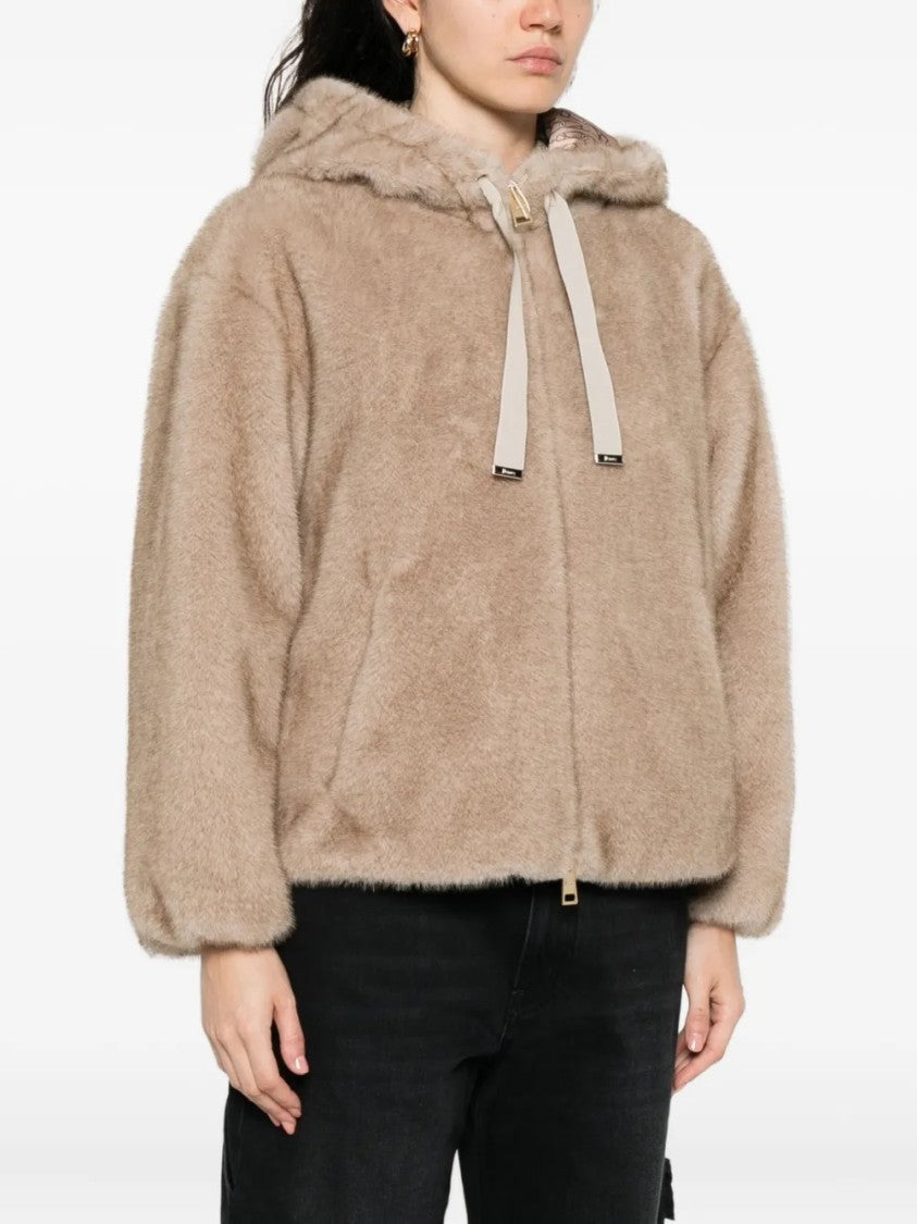 Herno Plush Hooded Jacket With Metallic Drawstrings