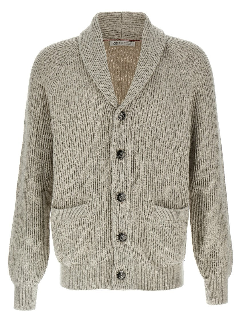 Brunello Cucinelli Half-Ribbed Cotton Gauze Shawl Cardigan