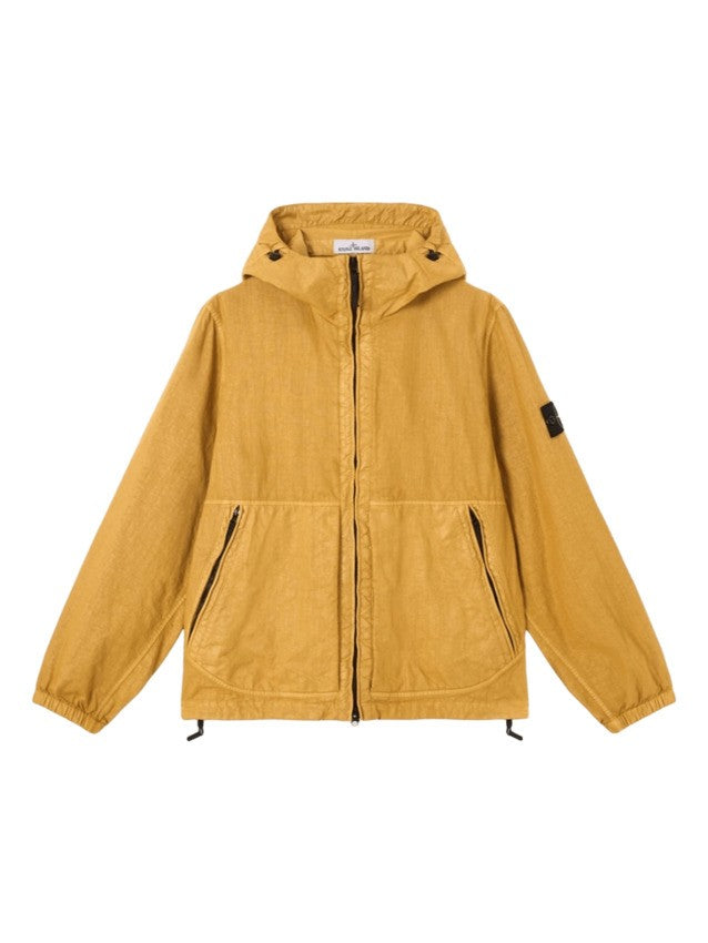Stone Ochre Nylon Panama Jacket With Fixed Hood