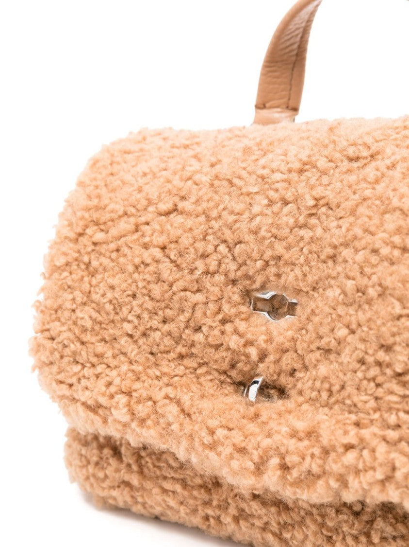 Zanellato Camel Brown Faux Shearling Shoulder Bag With Adjustable Strap