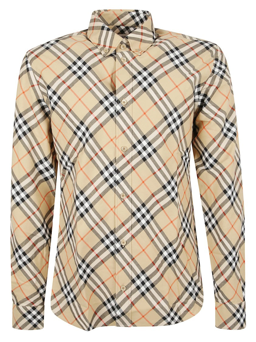 Burberry Beige Check Pattern Button-Up Shirt