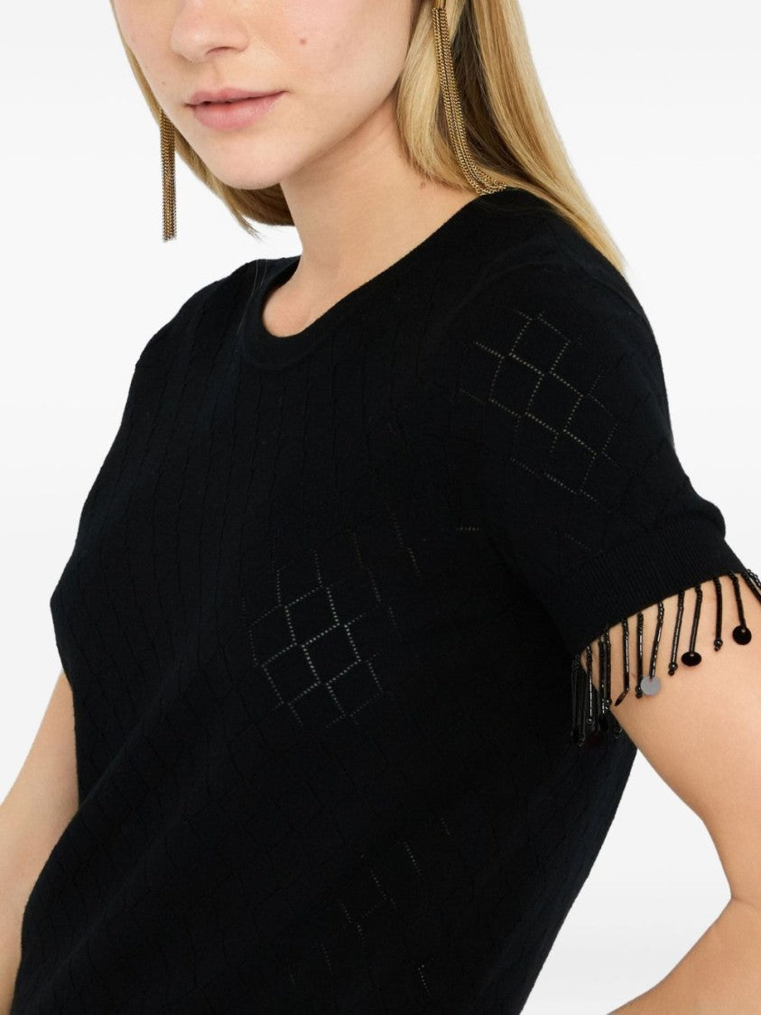 Liu Jo Short-Sleeve Black Sweater With Diamond Pattern