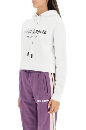 Palm Angels Cropped Hoodie With Bold Black Logo