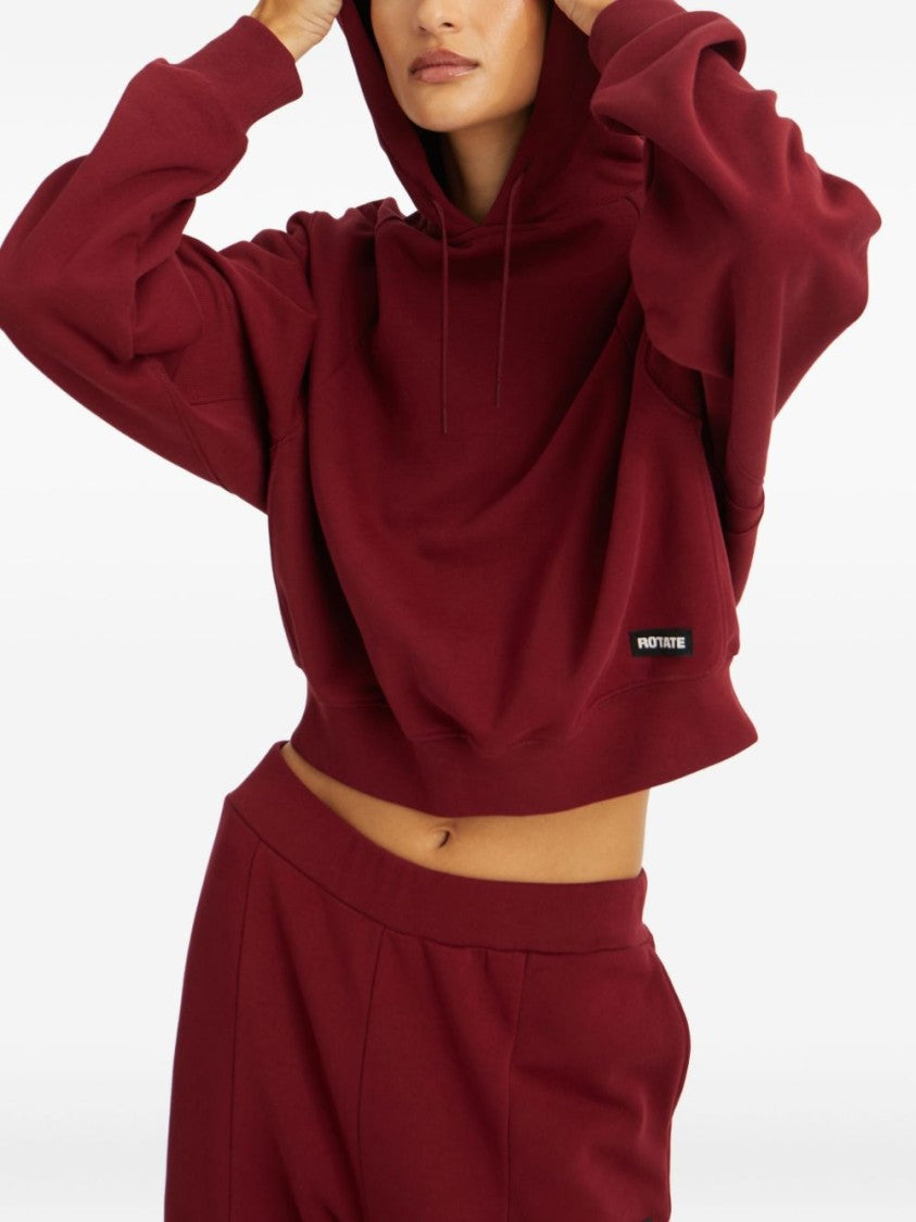 Rotate Bordeaux-Hued Cropped Sweatshirt With Minimal Design
