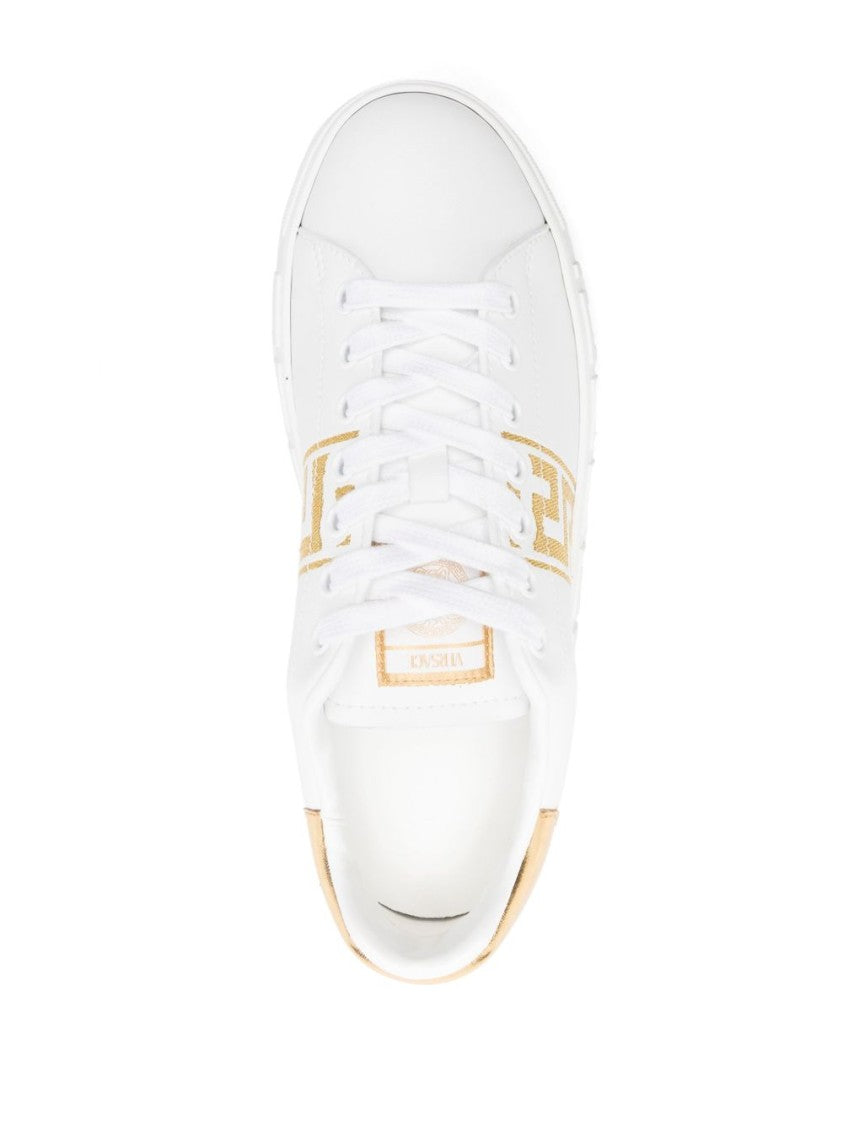 Versace Ivory White Calf Leather Sneakers