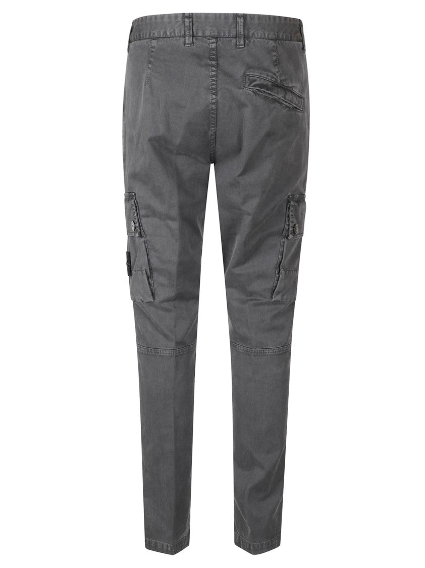 Stone Island Slim Fit Grey Trousers With Cargo Pockets And Logo Detailing