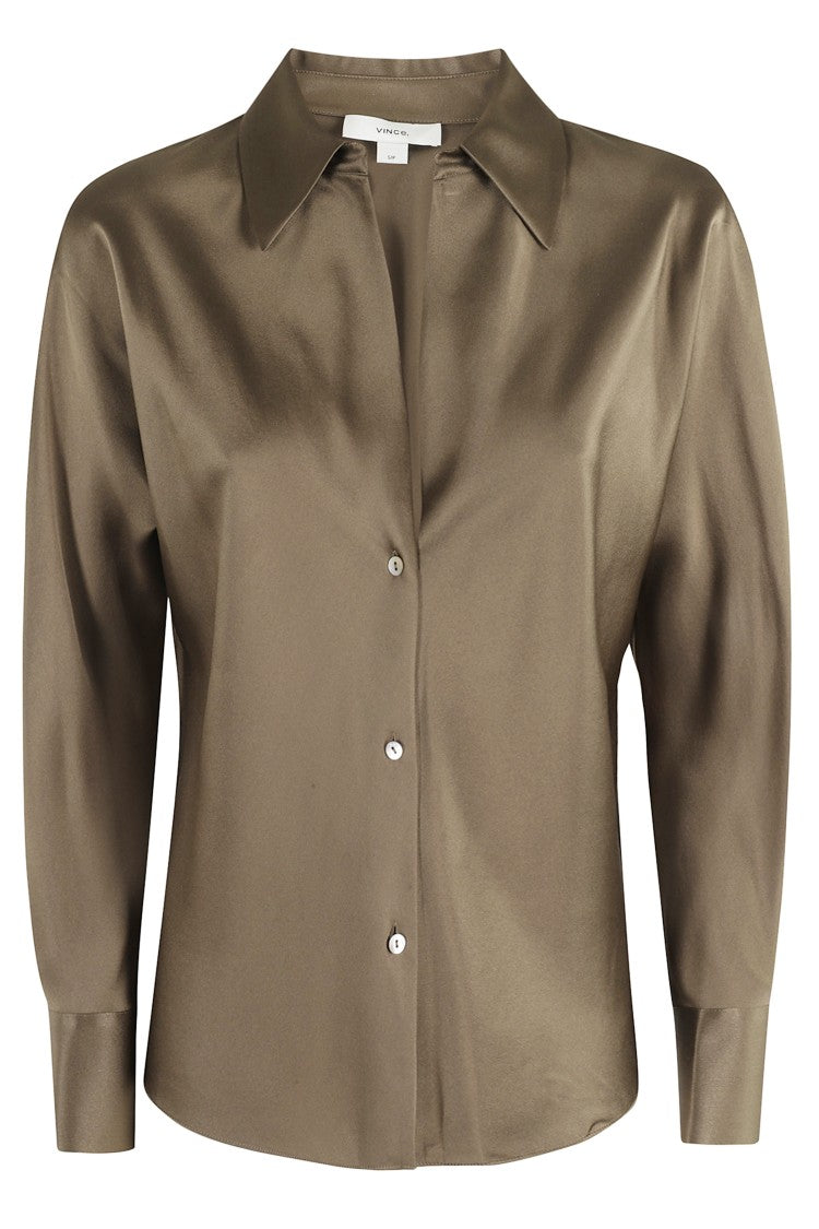 Vince Bias Shirt With Padded Shoulders In Smooth Silk