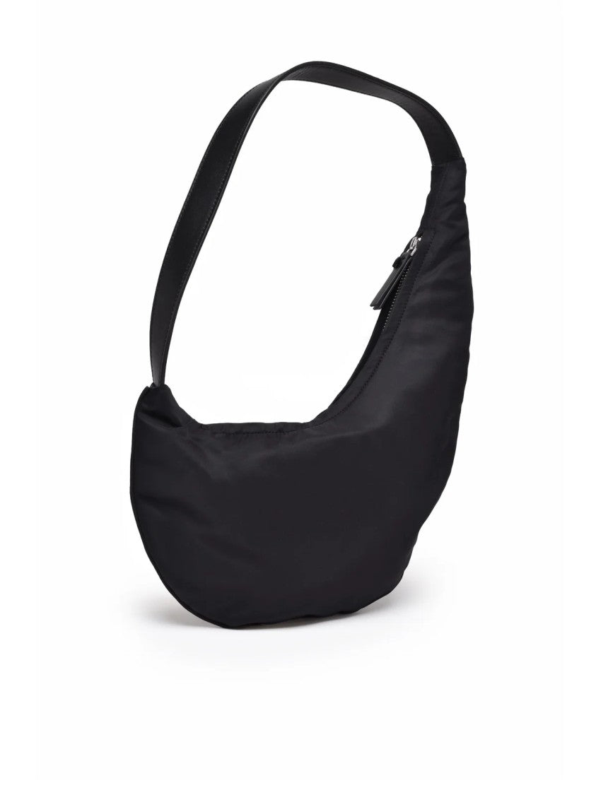 Aesther Ekme Black Lune Mini Crescent Leather-Nylon Hobo Bag