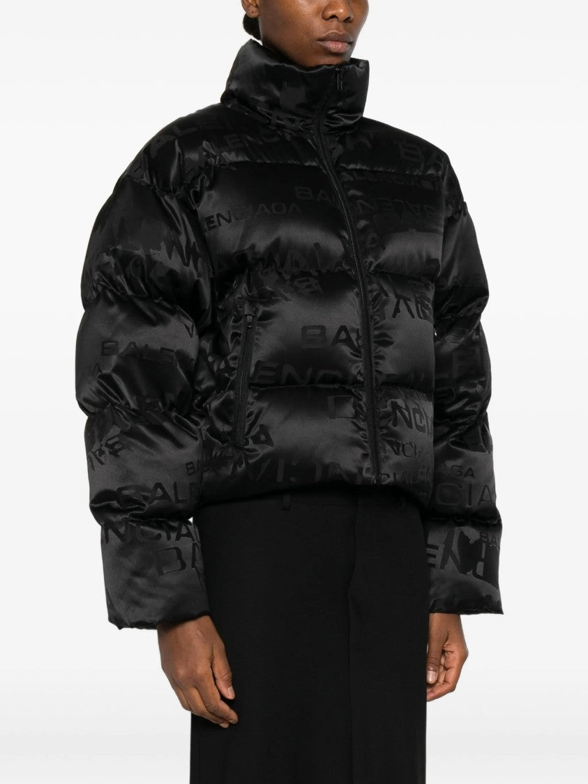 Balenciaga Black Cropped Puffer Tonal Logo Jacket