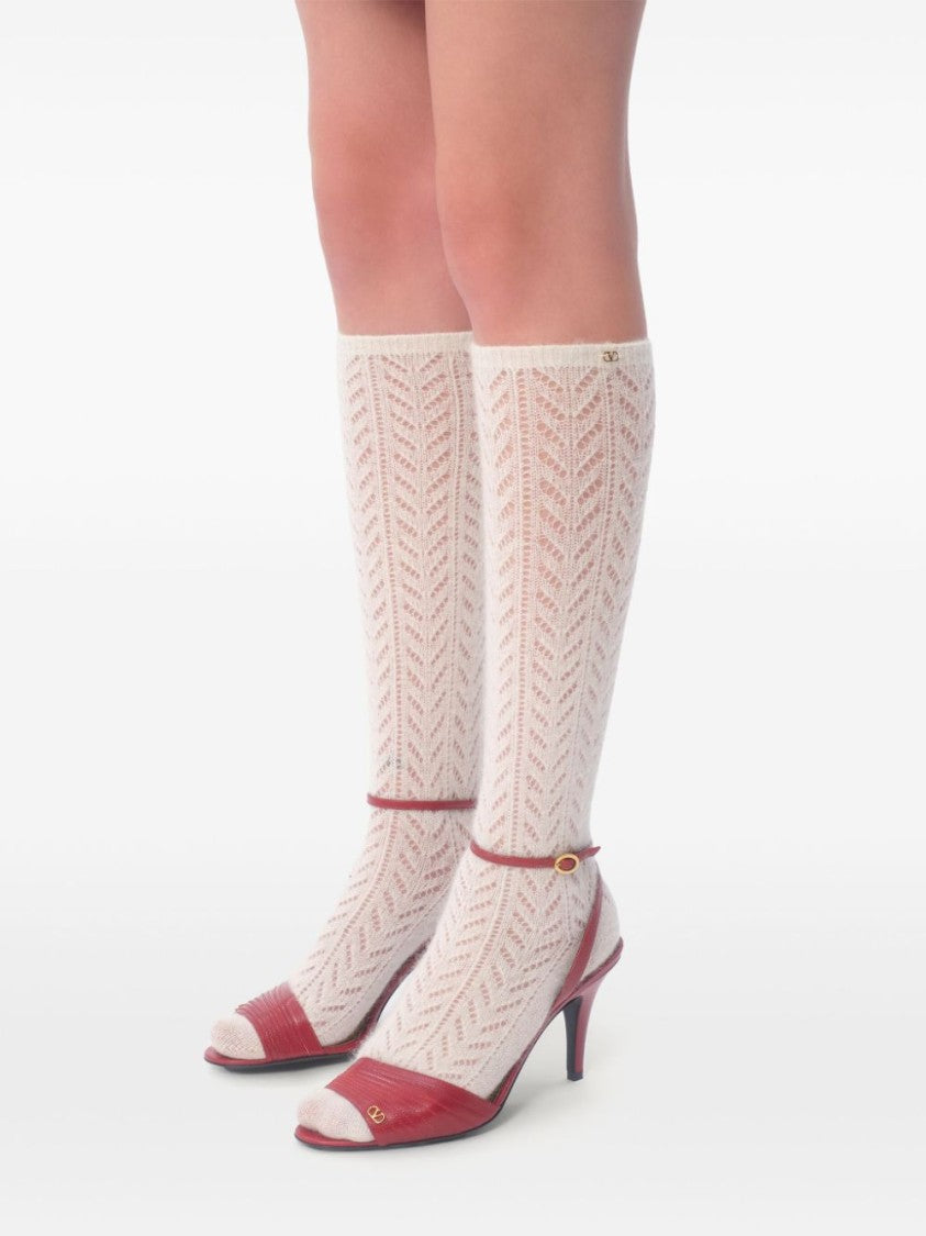 Valentino Garavani Red Leather Sandals With V Logo And Ankle Strap