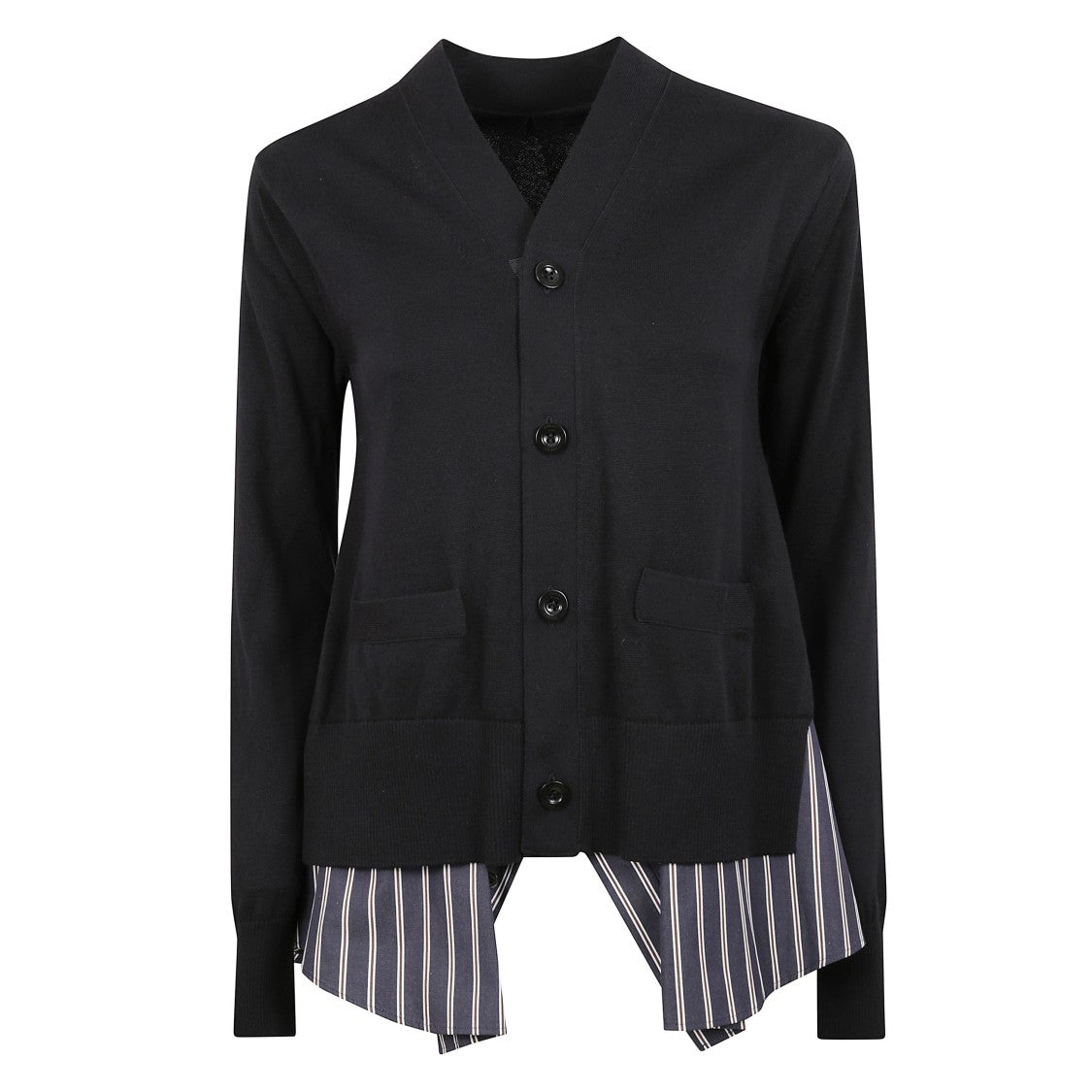 Sacai Knit Wool Cardigan With Striped Hem Insert