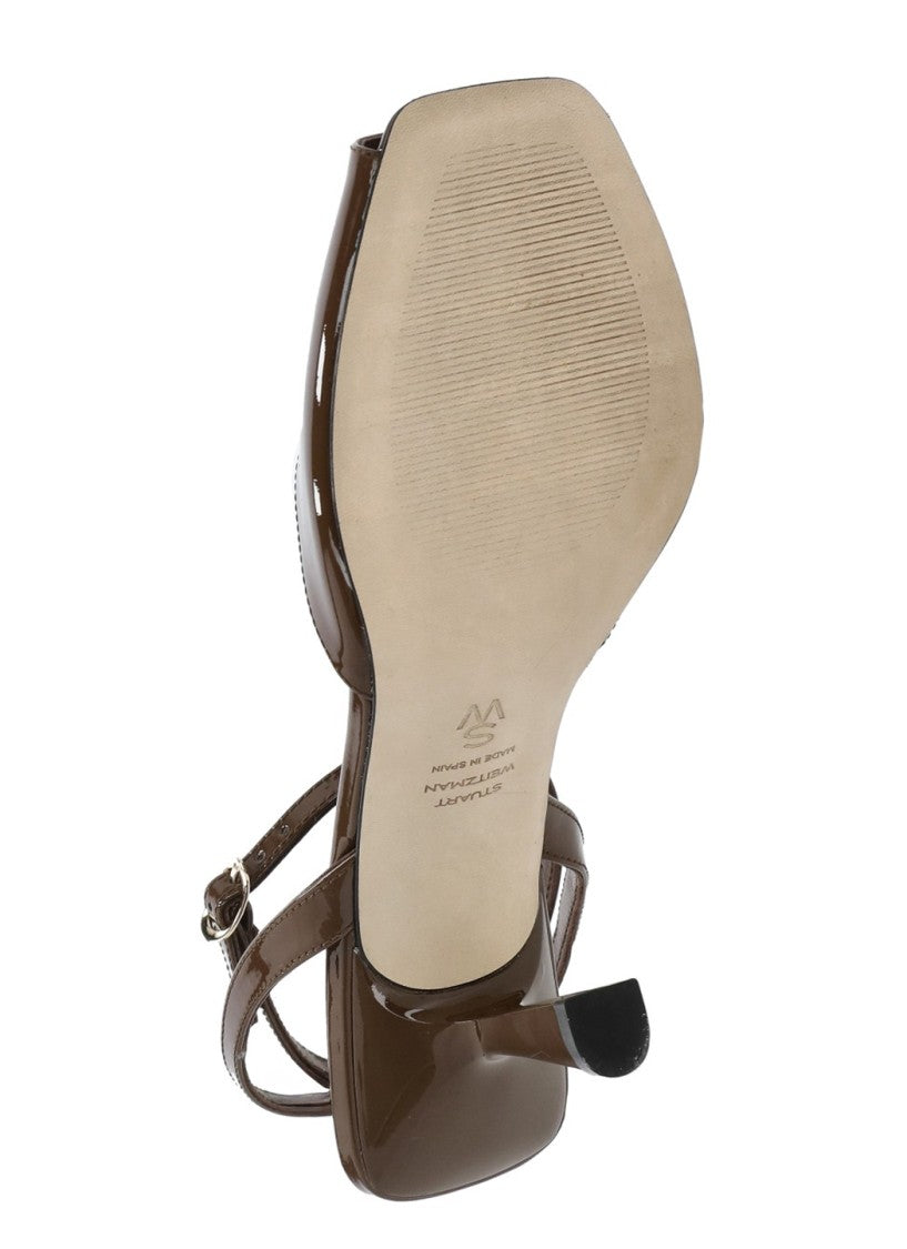 Stuart Weitzman Brown Val Sandal Polished Leather Sandals