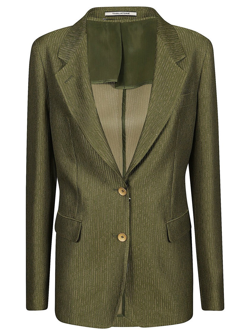 Tagliatore Structured Single-Breasted Olive Green Jacket With Flap Pockets